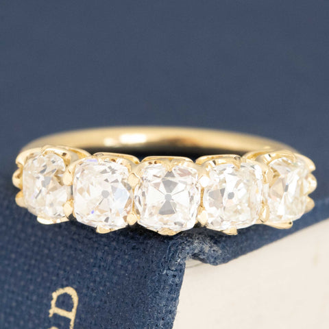 2.48ctw Old Mine Cut Diamond 5-Stone Half-Hoop Band