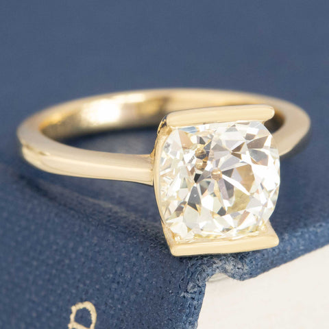2.49ct Old Mine Cut Diamond Half-Bezel "Broadway" Solitaire