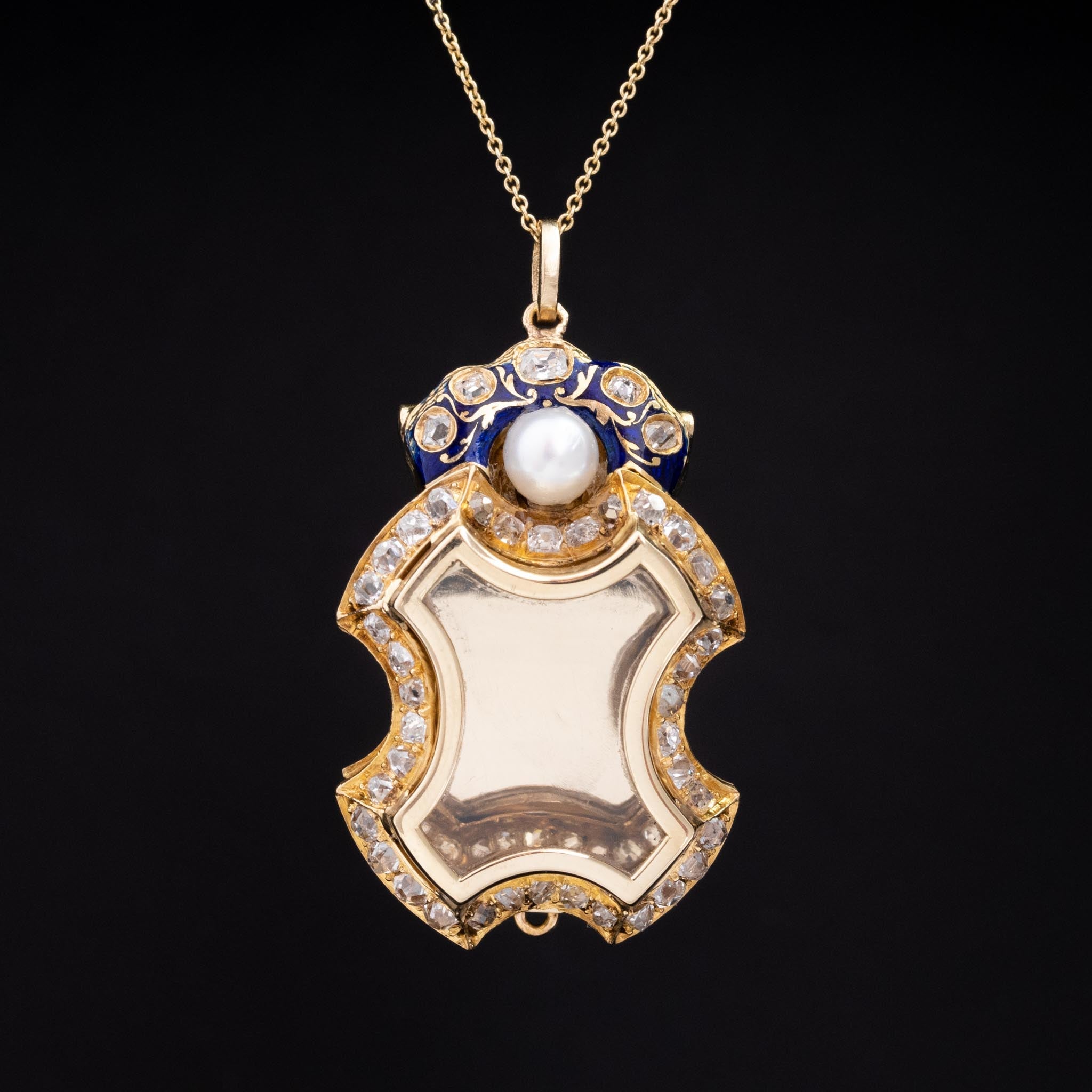 2.50ctw Antique Diamond & Enamel Locket Pendant