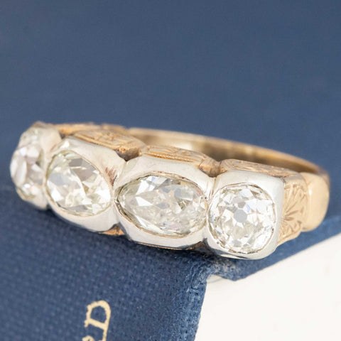 2.50ctw Antique Old Mine & Pear Cut Diamond Mixed Cut 4-Stone Band