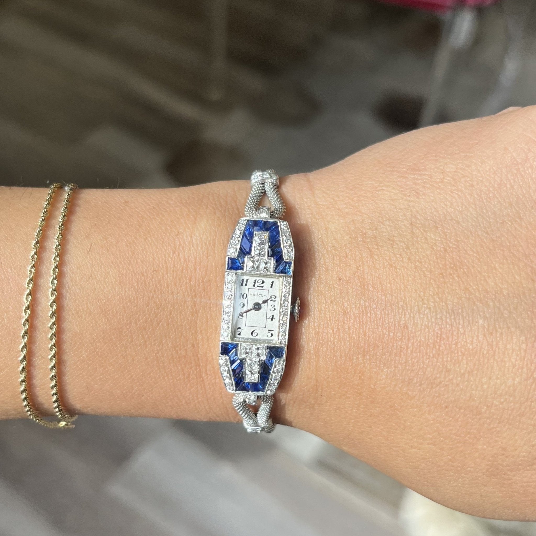 2.50ctw Art Deco French Cut Diamond & Sapphire Dress Watch