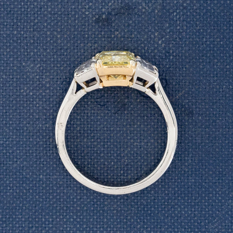 2.36ctw Fancy Intense Yellow Radiant Cut Diamond Trilogy Ring, GIA