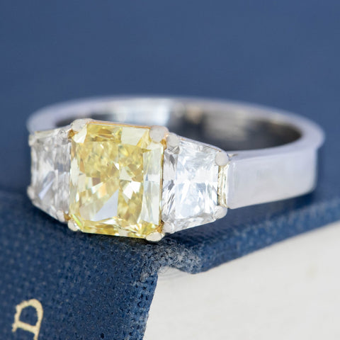 2.36ctw Fancy Intense Yellow Radiant Cut Diamond Trilogy Ring, GIA
