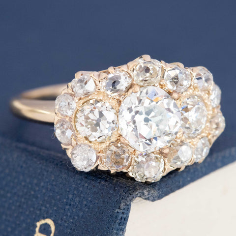 2.50ctw Old Mine Cut Diamond Cluster Ring, GIA
