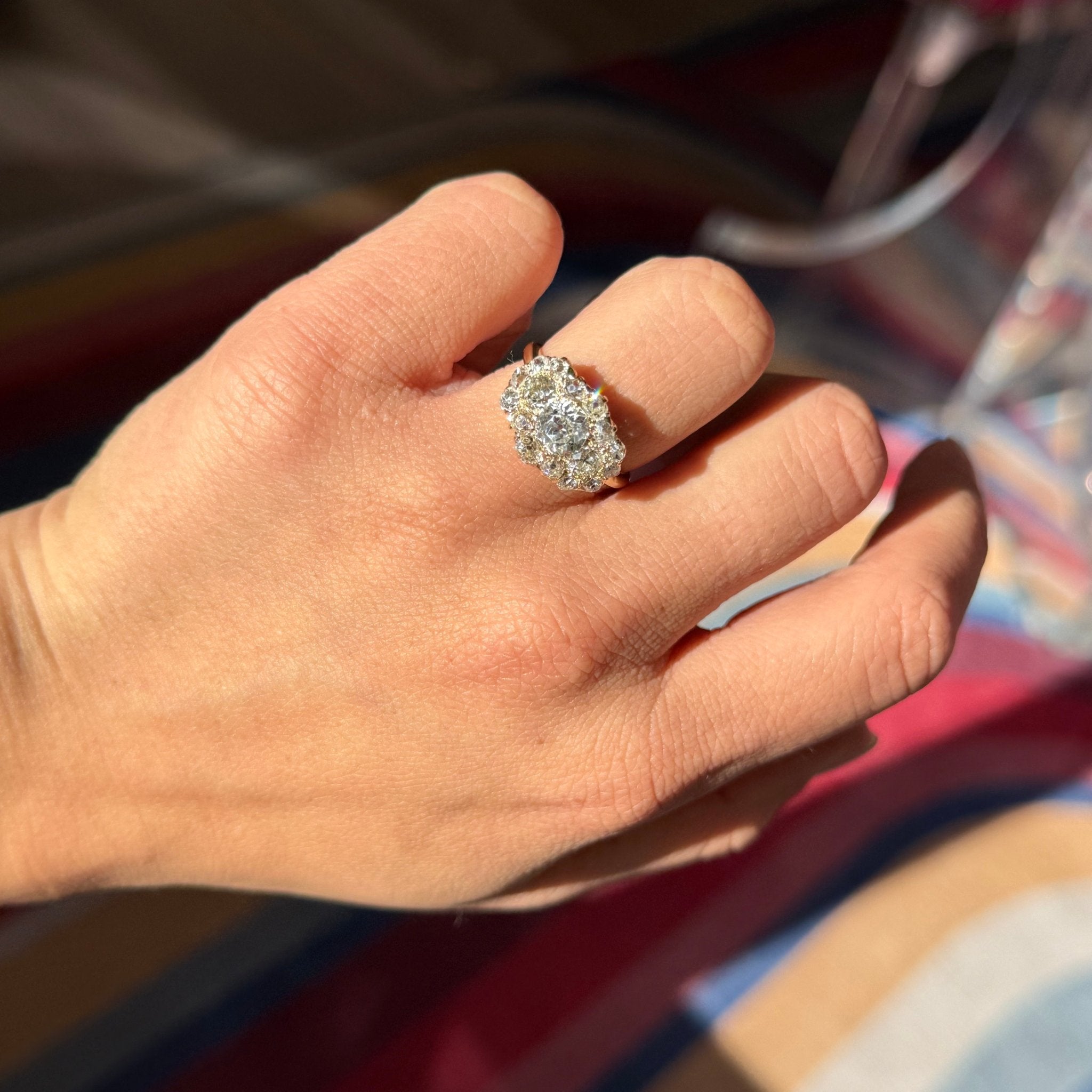 2.50ctw Old Mine Cut Diamond Cluster Ring, GIA