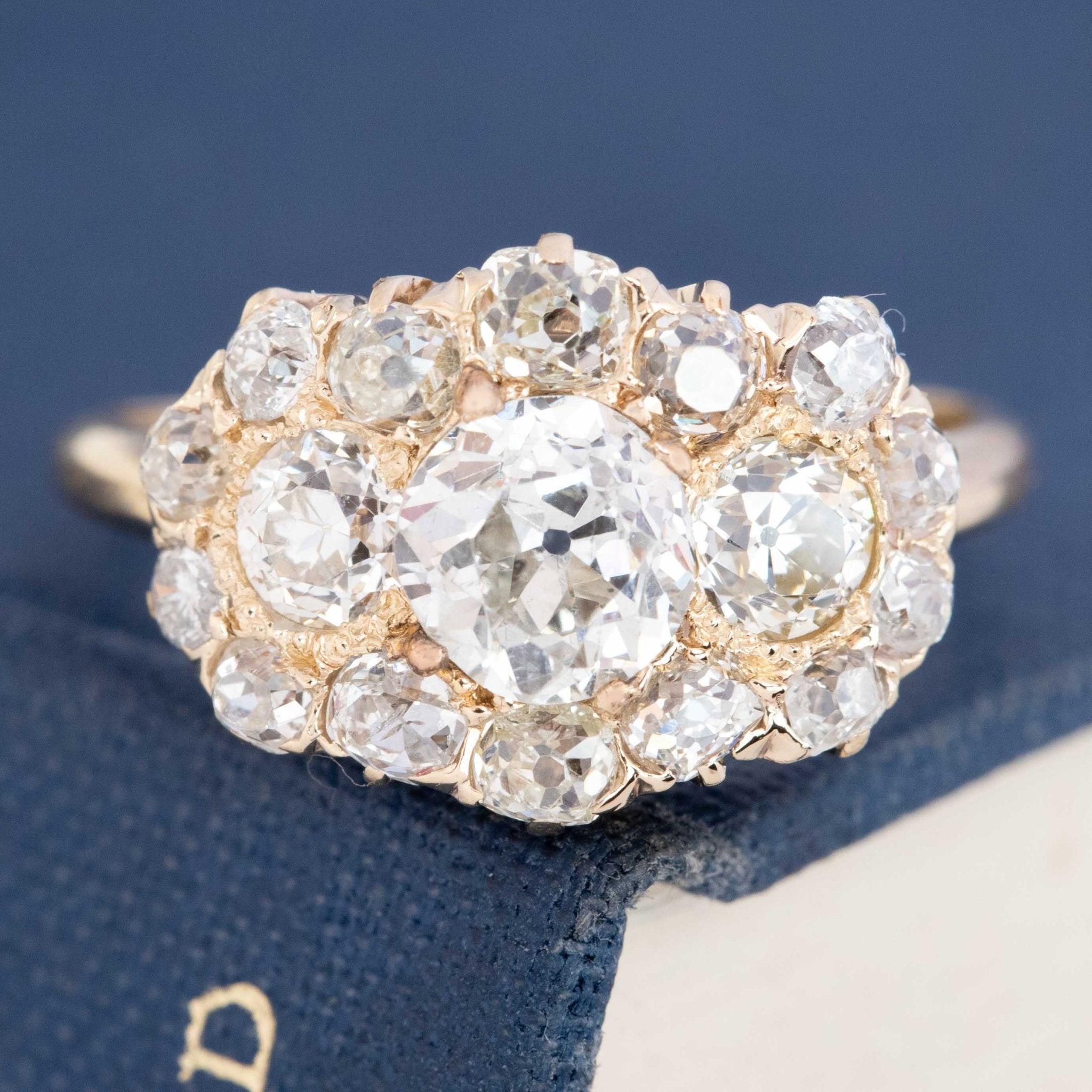 2.50ctw Old Mine Cut Diamond Cluster Ring, GIA