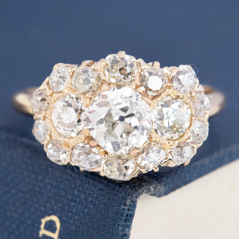 2.50ctw Old Mine Cut Diamond Cluster Ring, GIA