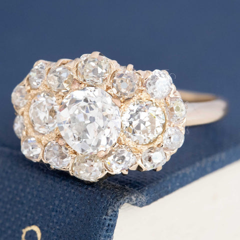 2.50ctw Old Mine Cut Diamond Cluster Ring, GIA
