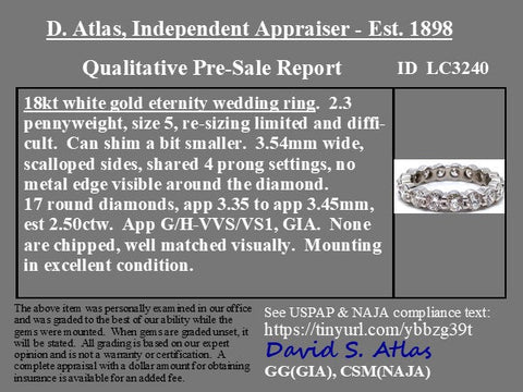 2.50ctw Round Brilliant Cut Diamond Memoire Eternity Band