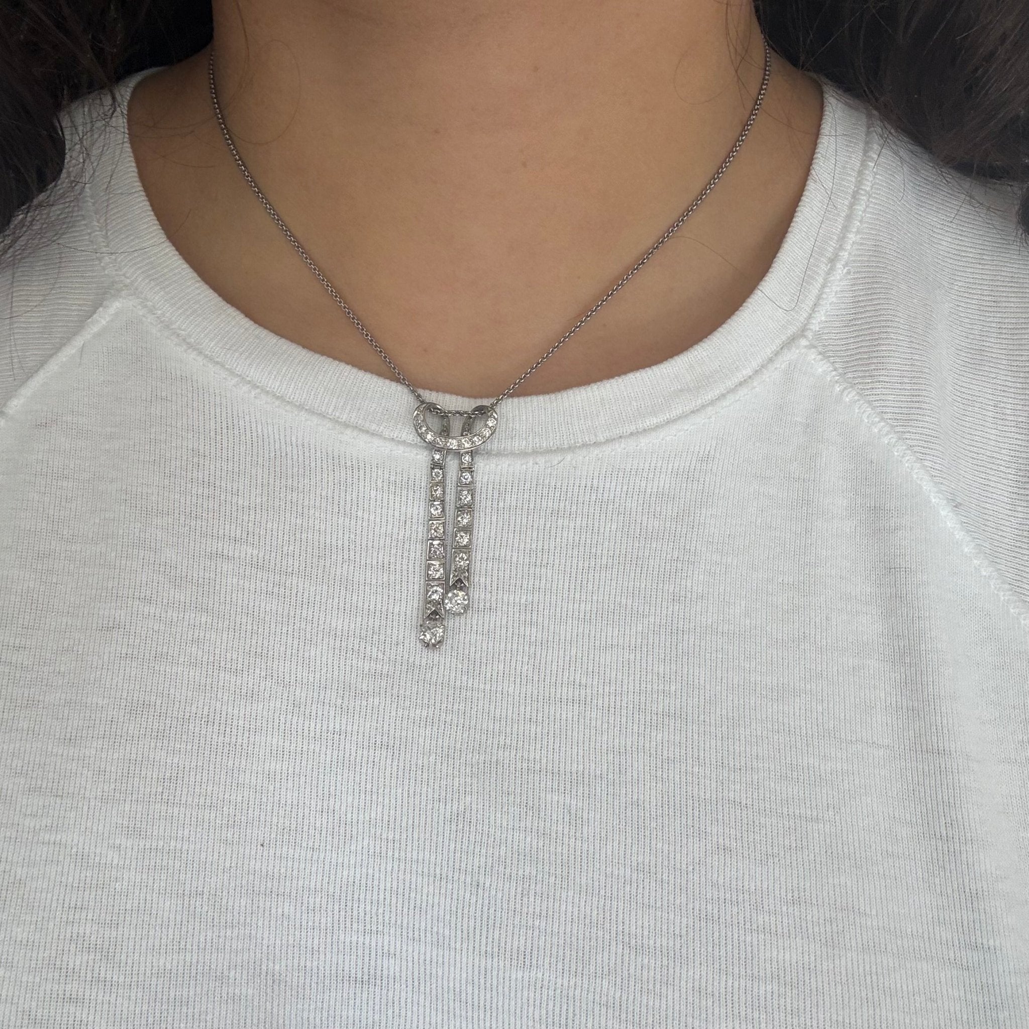 1.75ctw Vintage Diamond Bow Drop Pendant, by Marcus & Co.