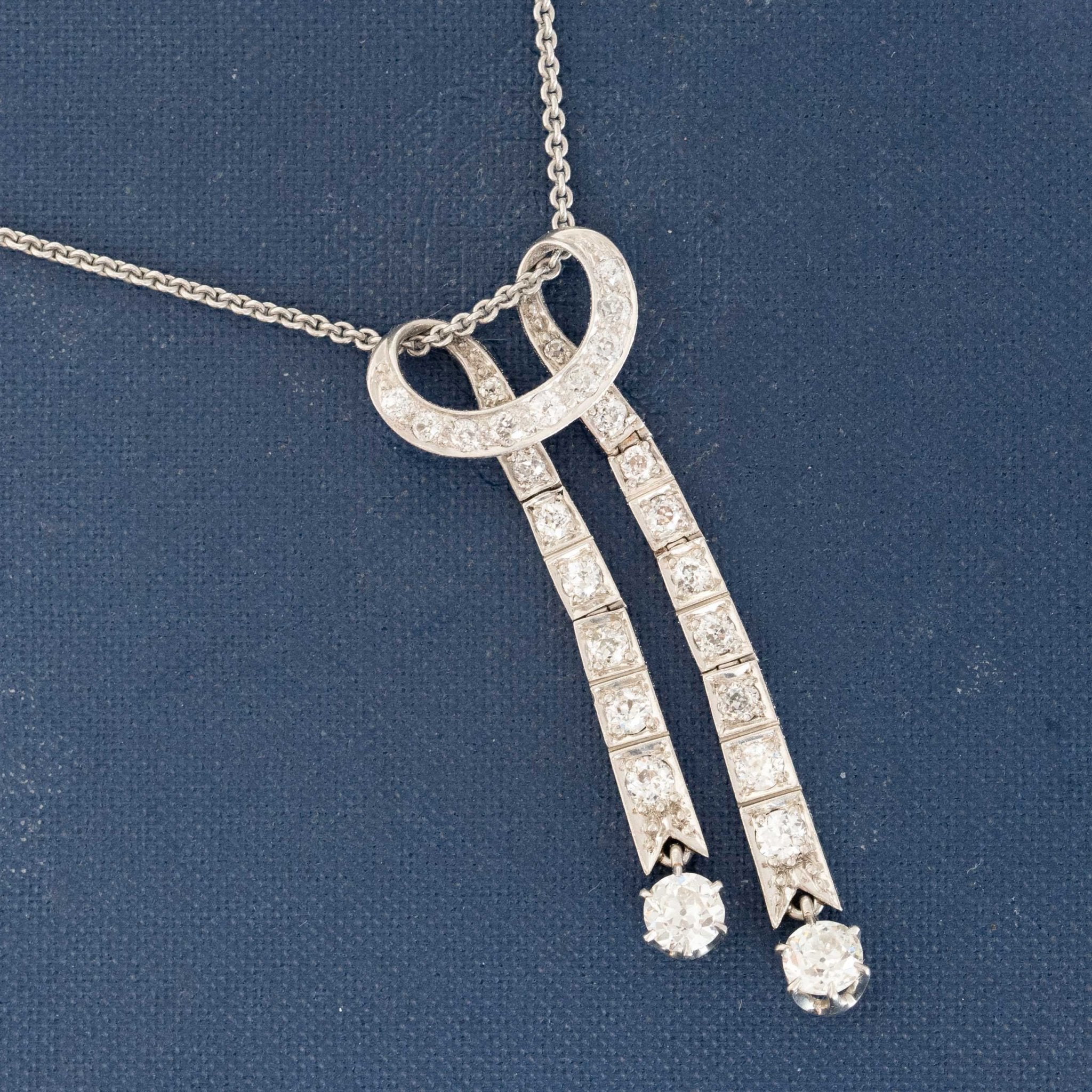 1.75ctw Vintage Diamond Bow Drop Pendant, by Marcus & Co.