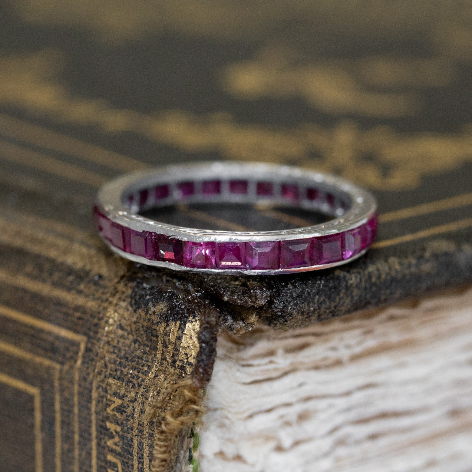 2.50ctw Vintage Ruby Engraved Eternity Ring