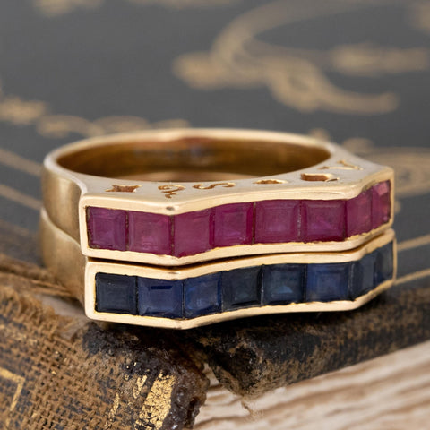 2.50ctw Vintage Ruby & Sapphire Matched Bands