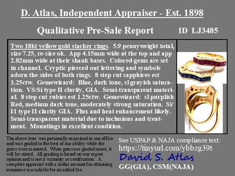 2.50ctw Vintage Ruby & Sapphire Matched Bands