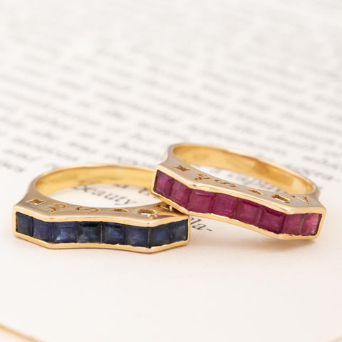 2.50ctw Vintage Ruby & Sapphire Matched Bands