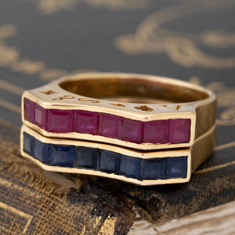 2.50ctw Vintage Ruby & Sapphire Matched Bands