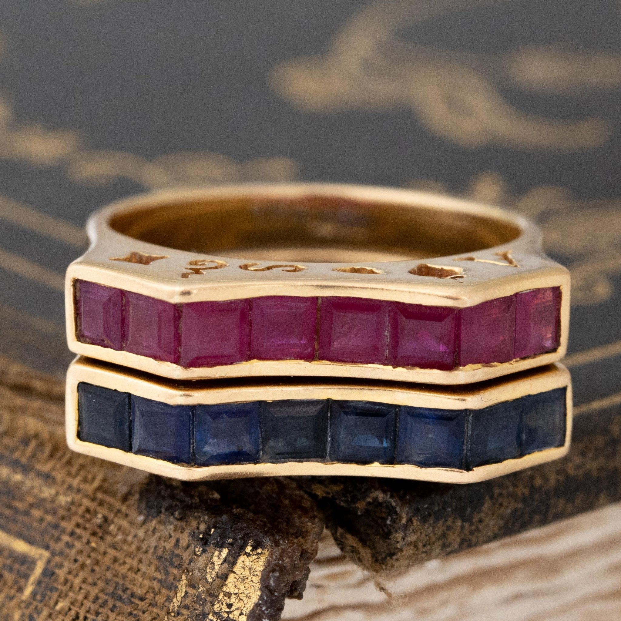 2.50ctw Vintage Ruby & Sapphire Matched Bands