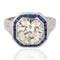 2.51ct Old European Cut Diamond Sapphire Target Ring, GIA
