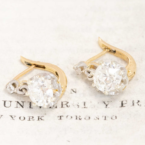2.53ctw Old European Cut Diamond Dormeuse Earrings, Dutch