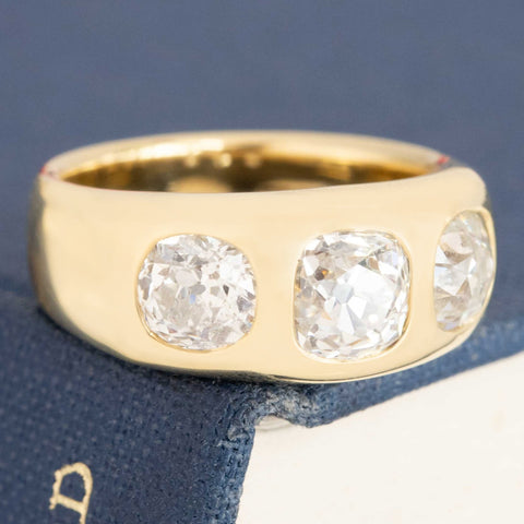 2.53ctw Old Mine & Old European Cut Diamond Flush Set Trilogy Ring