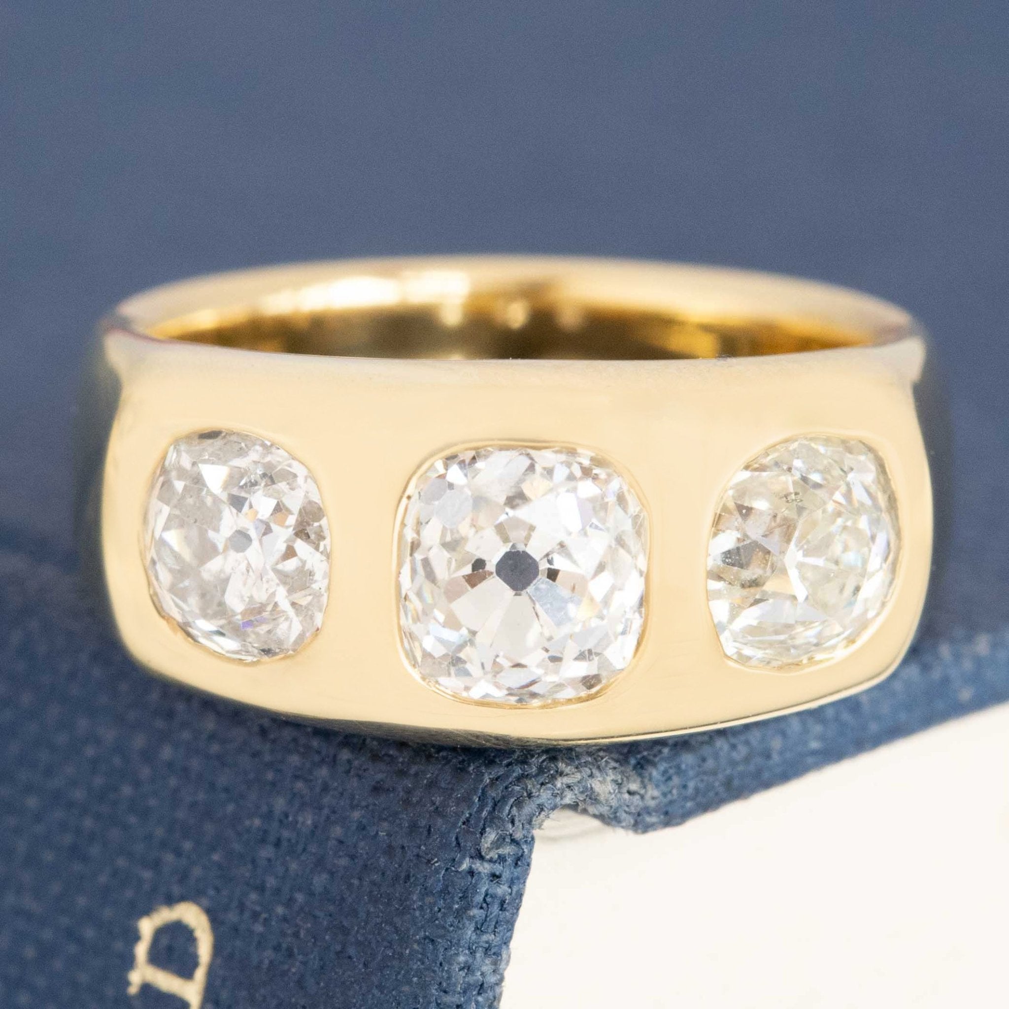 2.53ctw Old Mine & Old European Cut Diamond Flush Set Trilogy Ring