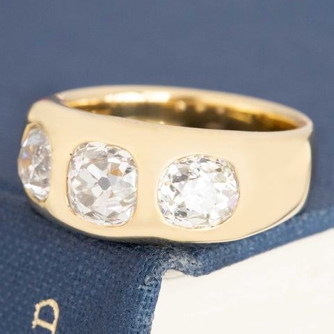 2.53ctw Old Mine & Old European Cut Diamond Flush Set Trilogy Ring