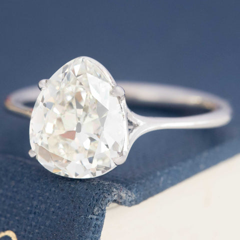 2.54ct Antique Pear Cut Diamond Solitaire, GIA I