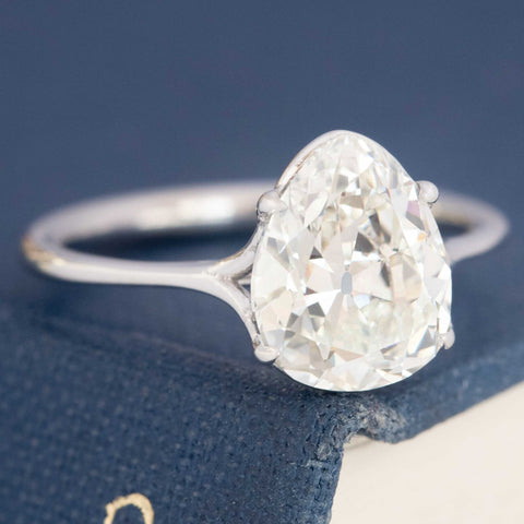2.54ct Antique Pear Cut Diamond Solitaire, GIA I