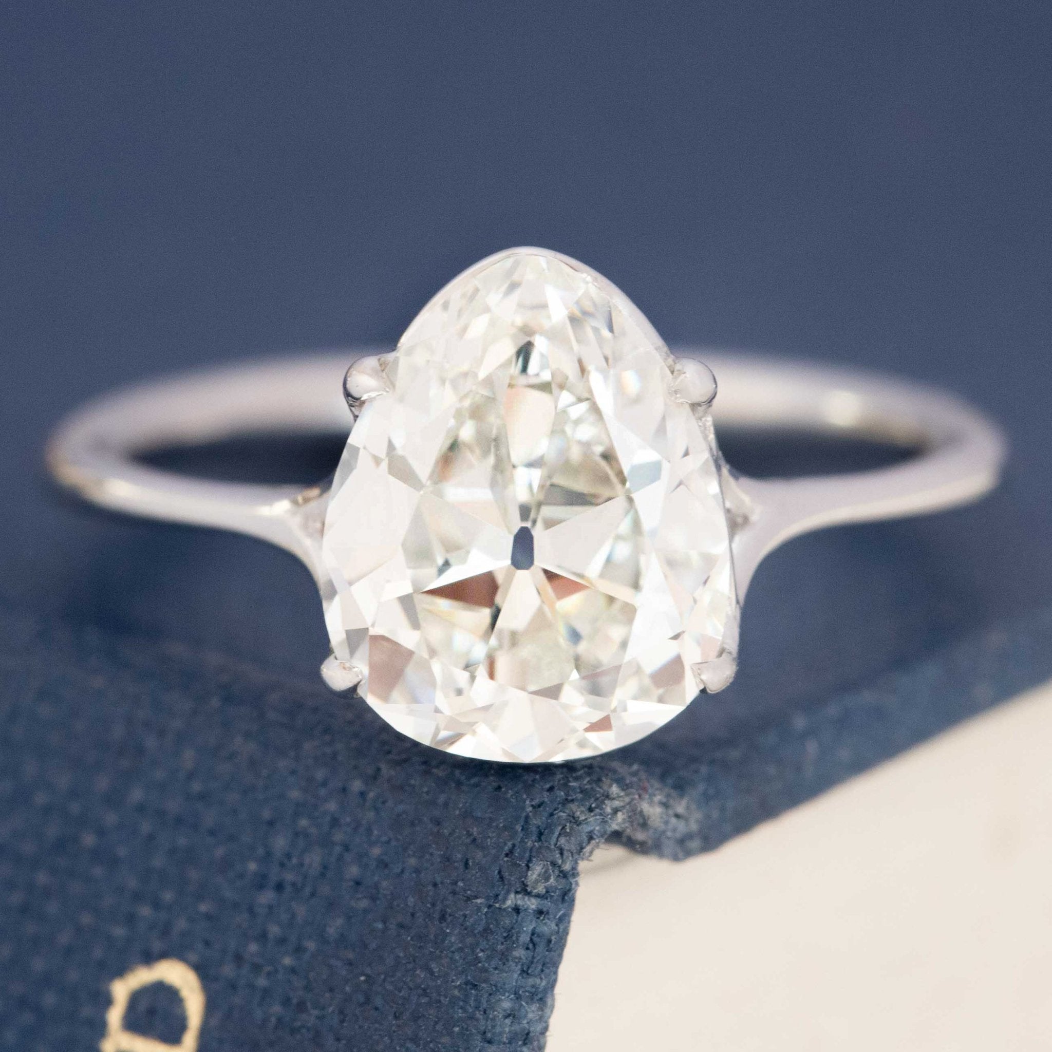 2.54ct Antique Pear Cut Diamond Solitaire