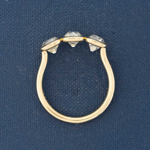 2.54ctw Old Mine Cut Diamond Bezel Trilogy Ring