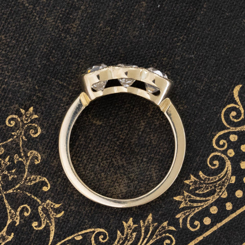 2.55ctw Elongated Old Mine Cut Diamond Trilogy Bezel Ring