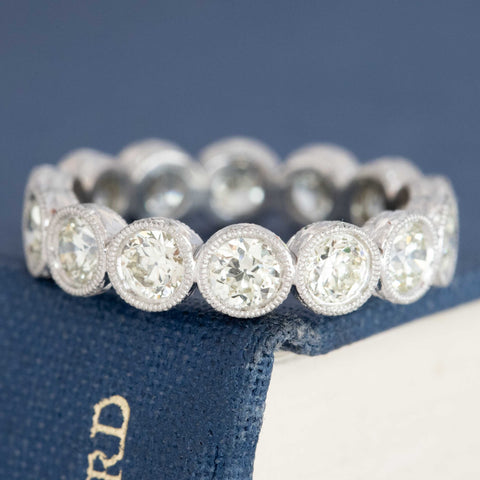 2.55ctw Old European Cut Diamond Engraved Eternity Band