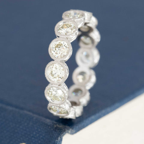 2.55ctw Old European Cut Diamond Engraved Eternity Band