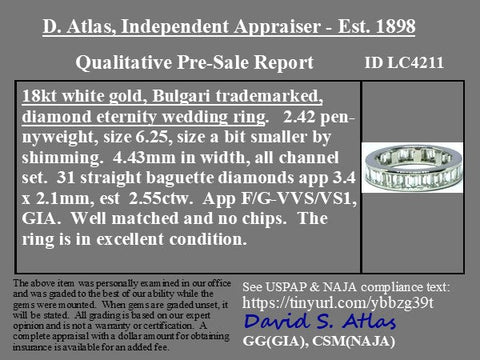 2.55ctw Vintage Baguette Cut Diamond Eternity Band by Bvlgari
