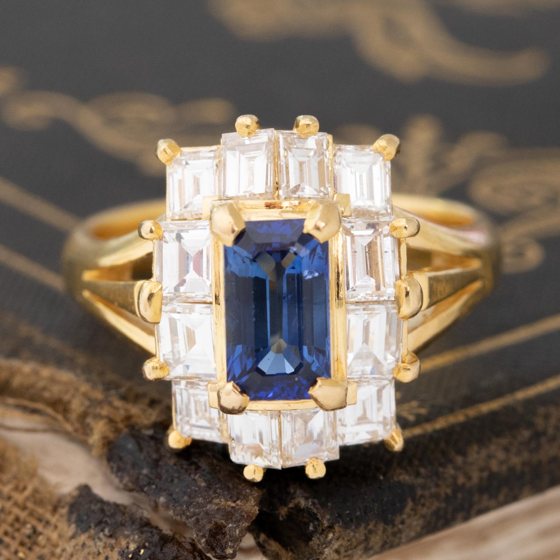 Vintage Sapphire Emerald Diamond Ballerina Ring - Main Image
