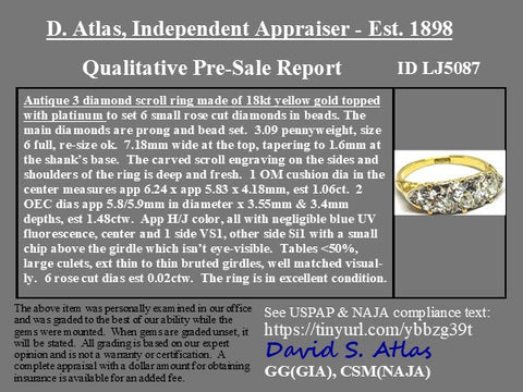 2.56ctw Antique Old Mine Cut Diamond 3-Stone Scroll Ring