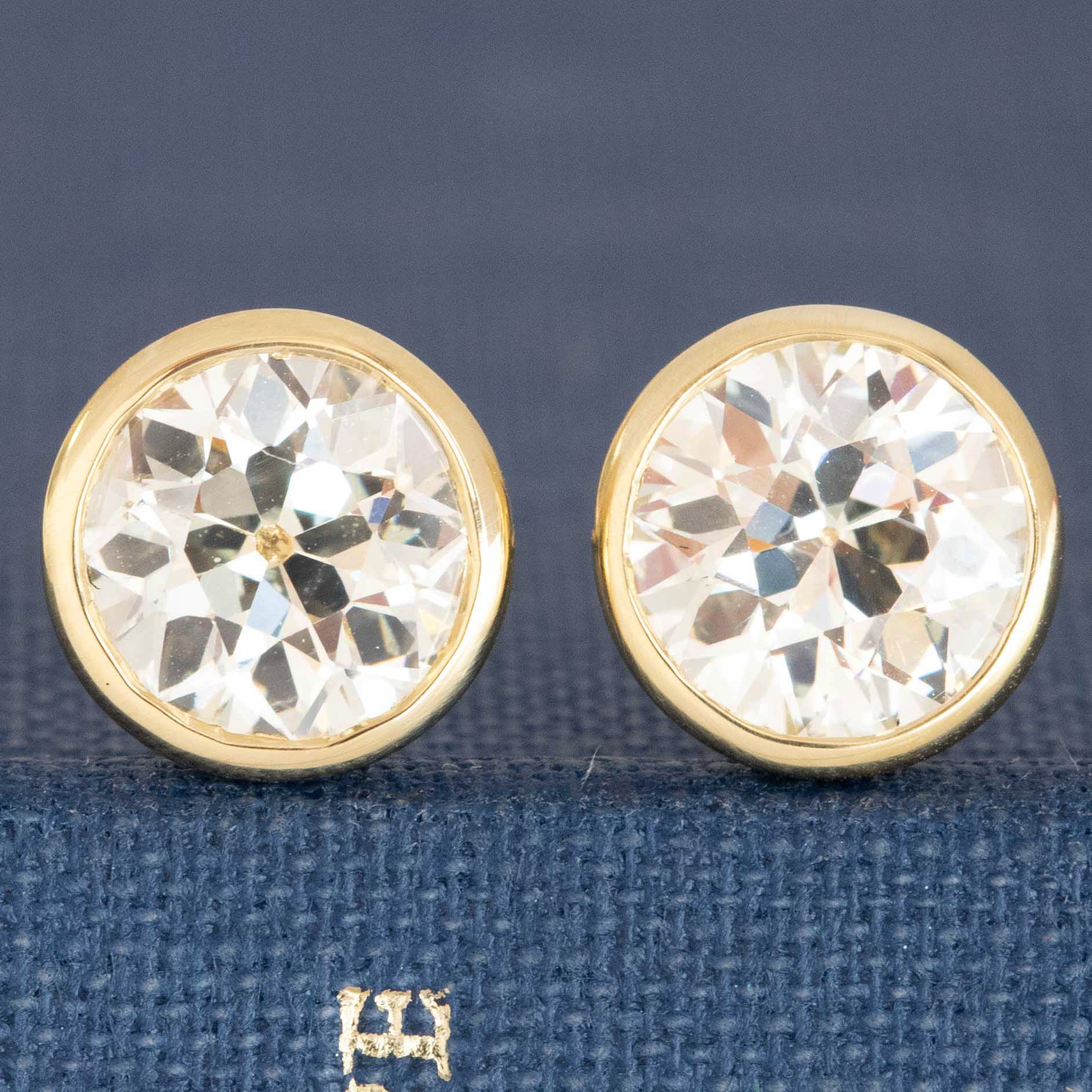 2.56ctw Old European Cut Diamond Bezel Stud Earrings