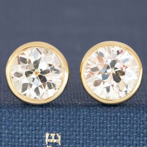 2.56ctw Old European Cut Diamond Bezel Stud Earrings