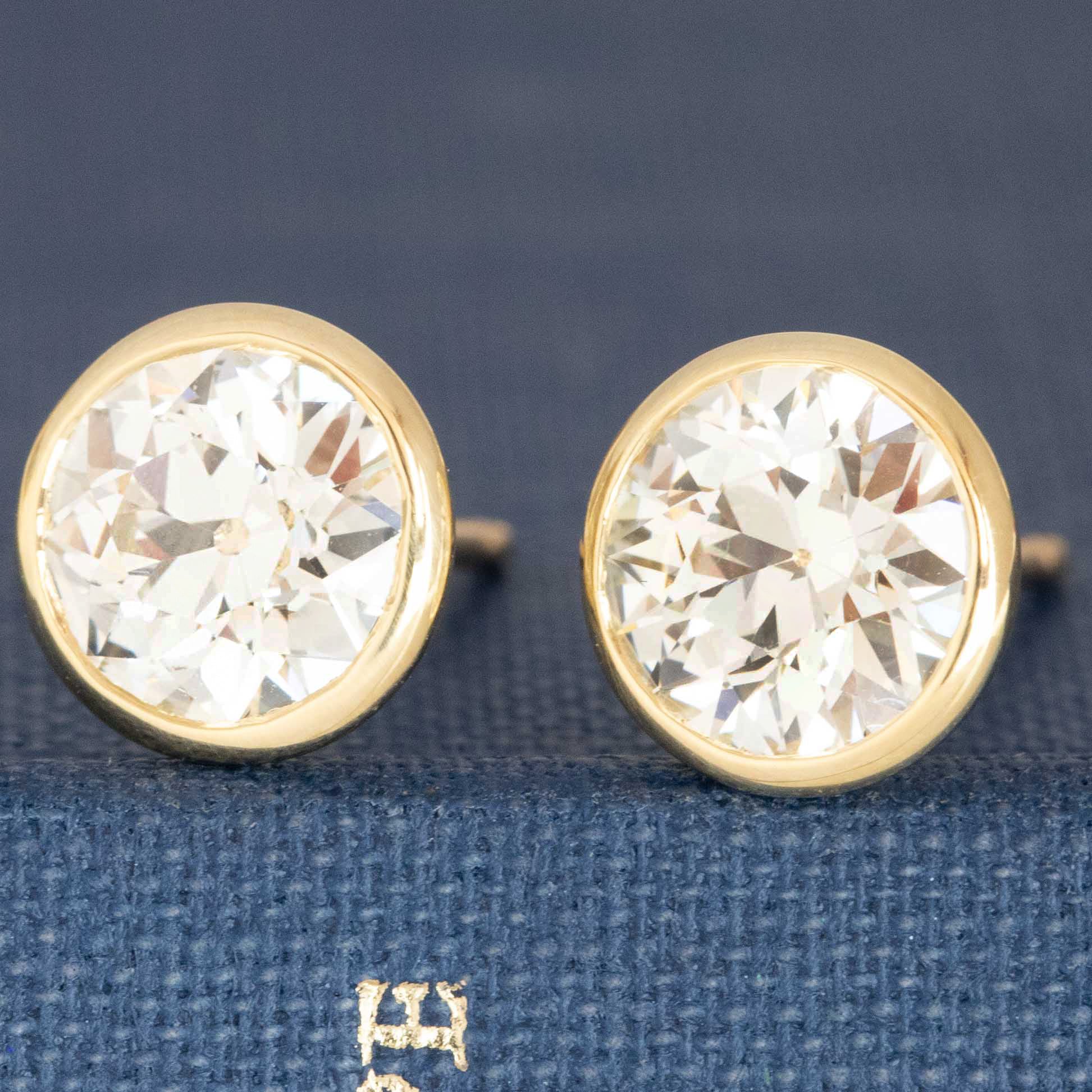2.56ctw Old European Cut Diamond Bezel Stud Earrings