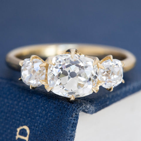 2.56ctw Old Mine Cut Diamond Trilogy Ring, GIA K SI2