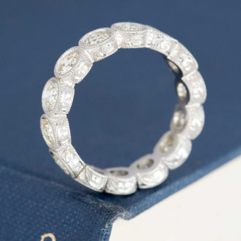 2.57ctw Old European Cut Diamond Engraved Eternity Band
