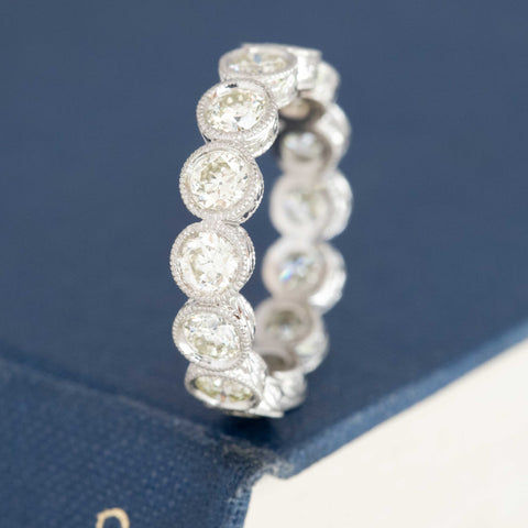 2.57ctw Old European Cut Diamond Engraved Eternity Band