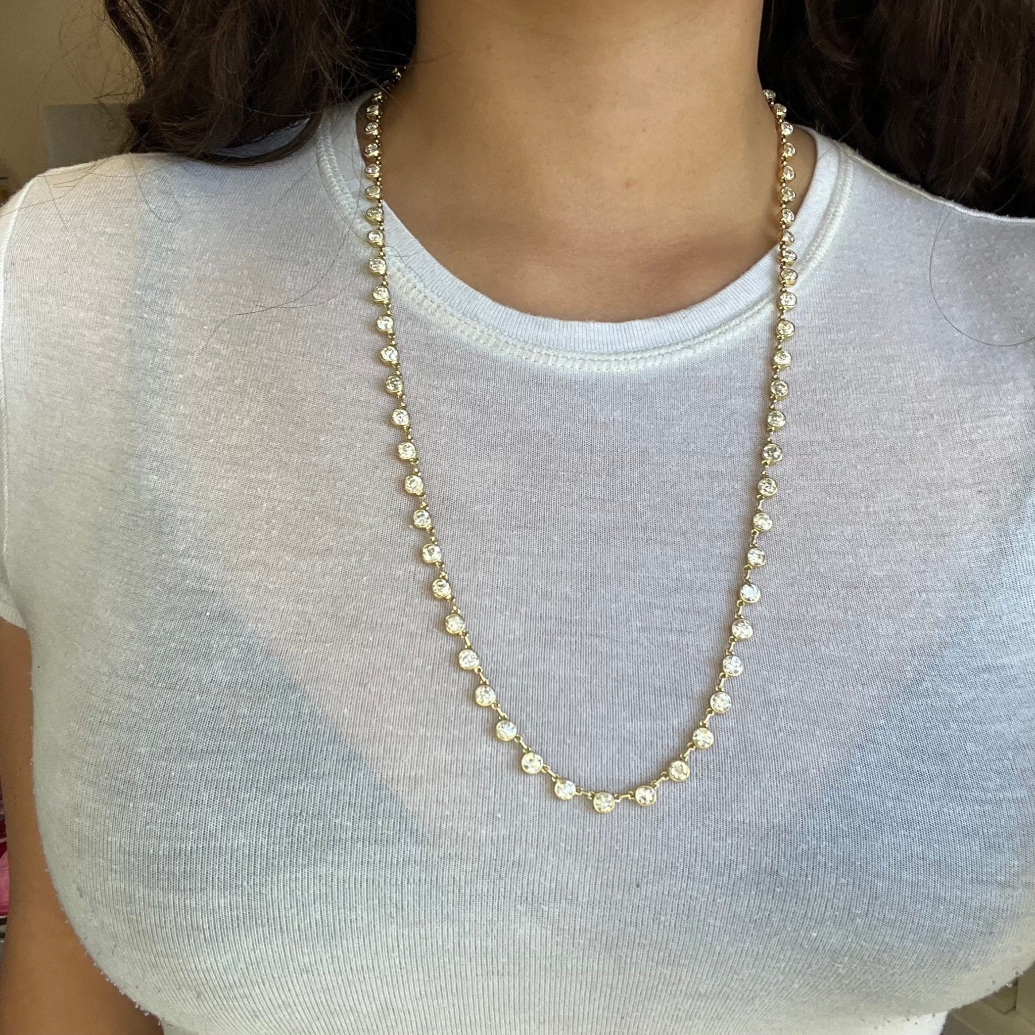 25.81ctw Old European Cut Diamond Riviere Station Necklace