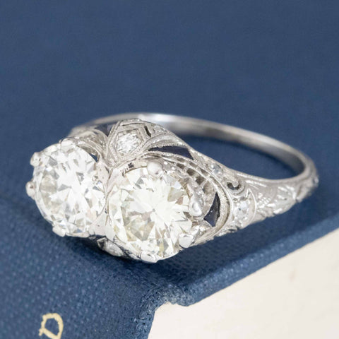 2.58ctw Antique Transitional Cut Diamond Twin Stone Ring