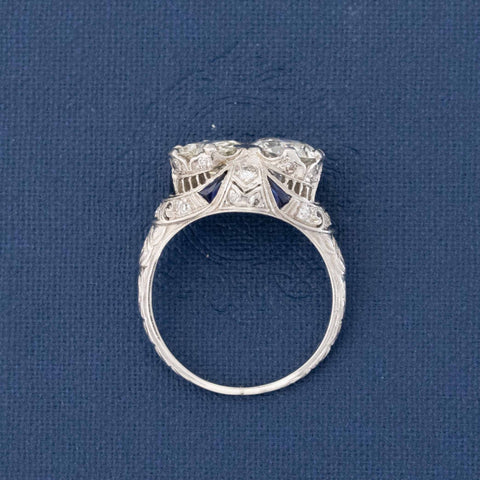 2.58ctw Antique Transitional Cut Diamond Twin Stone Ring