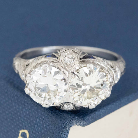 2.58ctw Antique Transitional Cut Diamond Twin Stone Ring