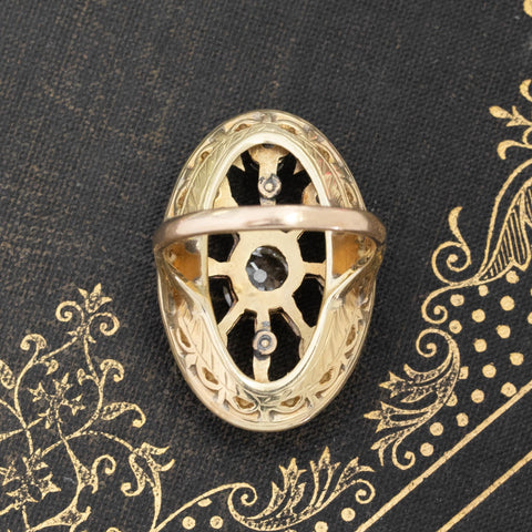 2.58ctw Victorian Old Mine Cut Diamond & Enamel Cluster Ring