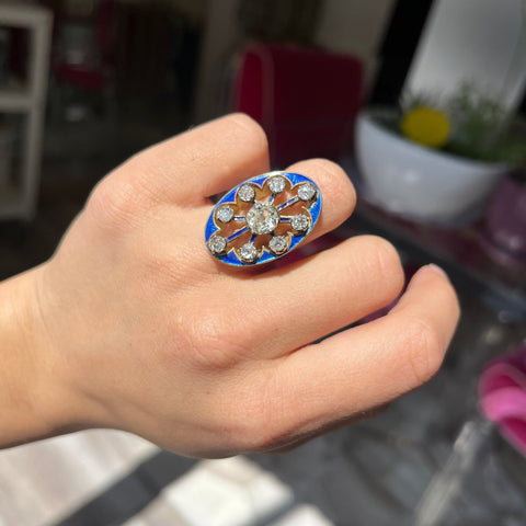 2.58ctw Victorian Old Mine Cut Diamond & Enamel Cluster Ring