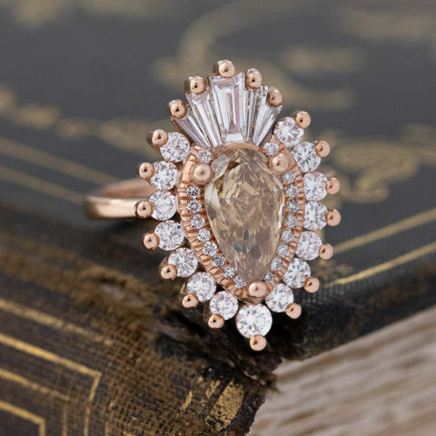 2.60ctw Fancy Brown Pear Shaped Diamond Ballerina Ring by Heidi Gibson