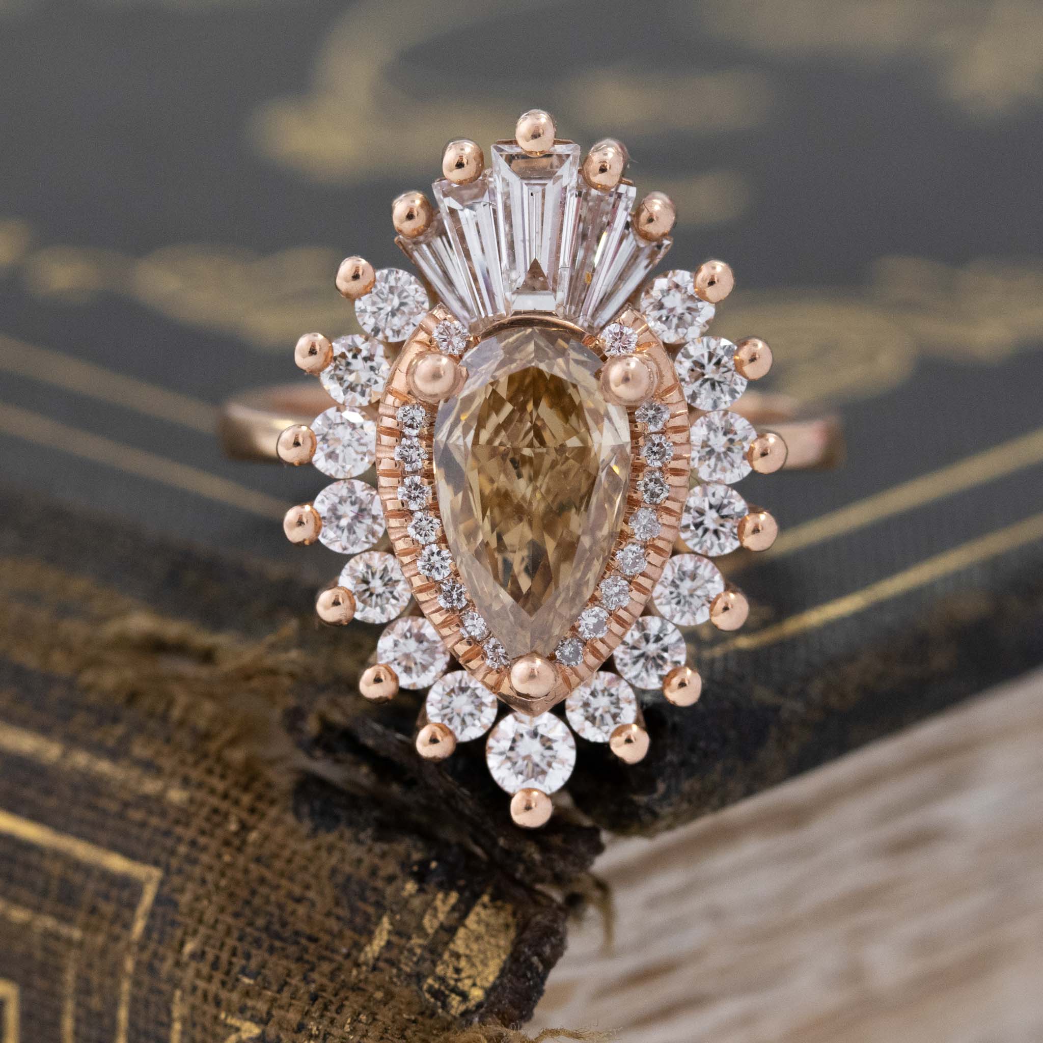 2.60ctw Fancy Brown Pear Shaped Diamond Ballerina Ring by Heidi Gibson